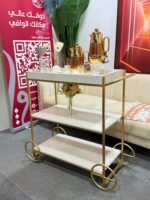 ترولي تقديم فاخر بثلاث رفوف – تصميم ذهبي أنيق 90×90×40 سم