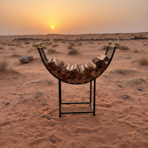 ستاند حطب معدني بتصميم هلالي مع لمسات ذهبية